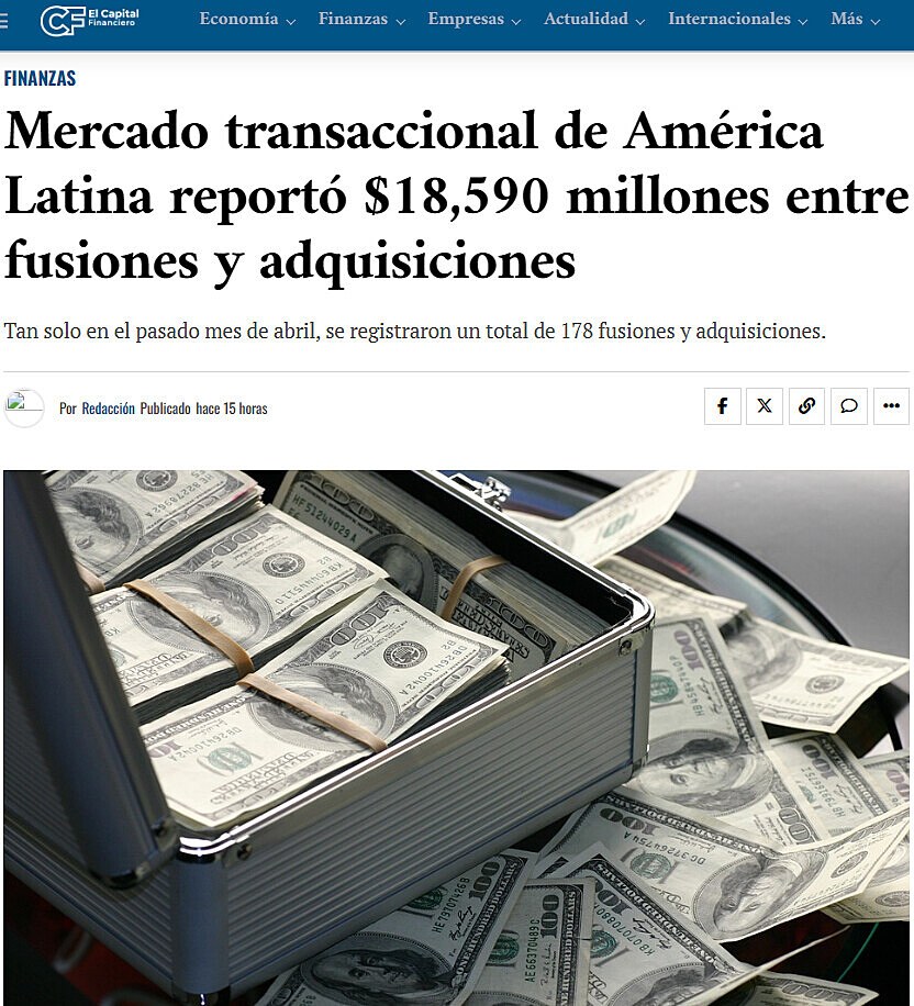 Mercado transaccional de Amrica Latina report $18,590 millones entre fusiones y adquisiciones